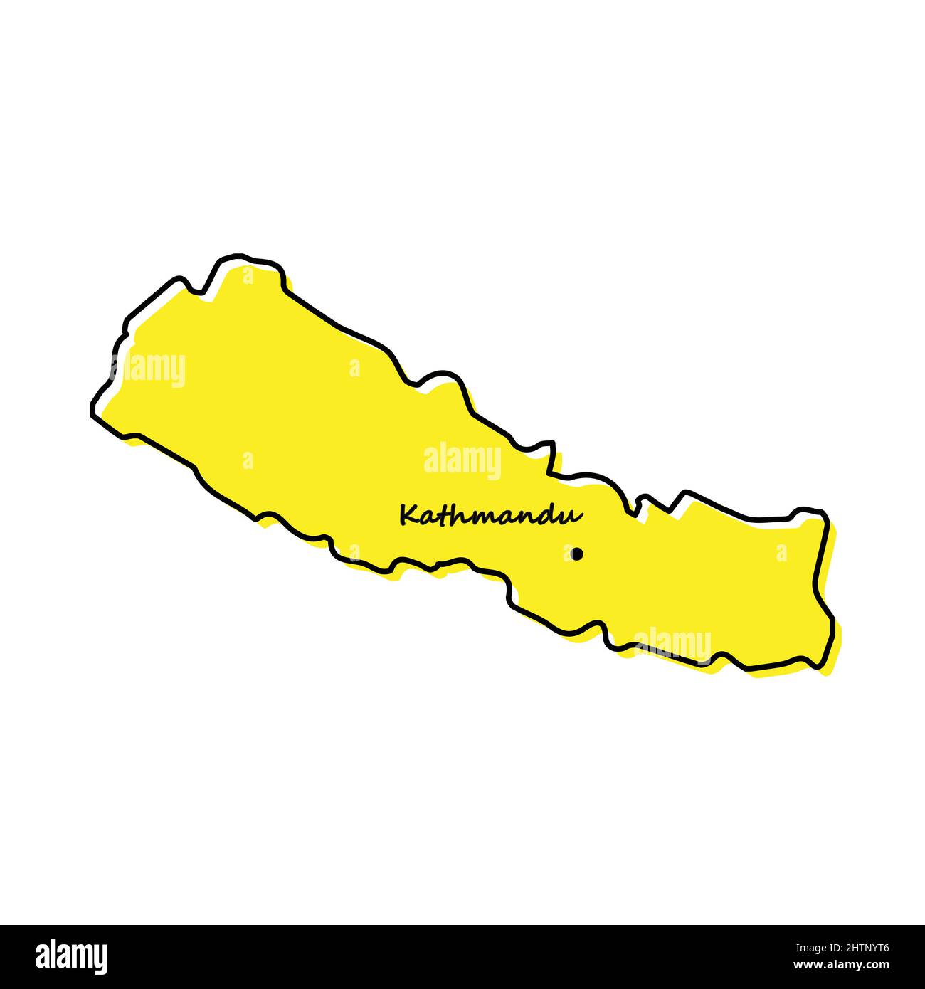 Simple outline map of Nepal with capital location. Stylized minimal line design Stock Vector