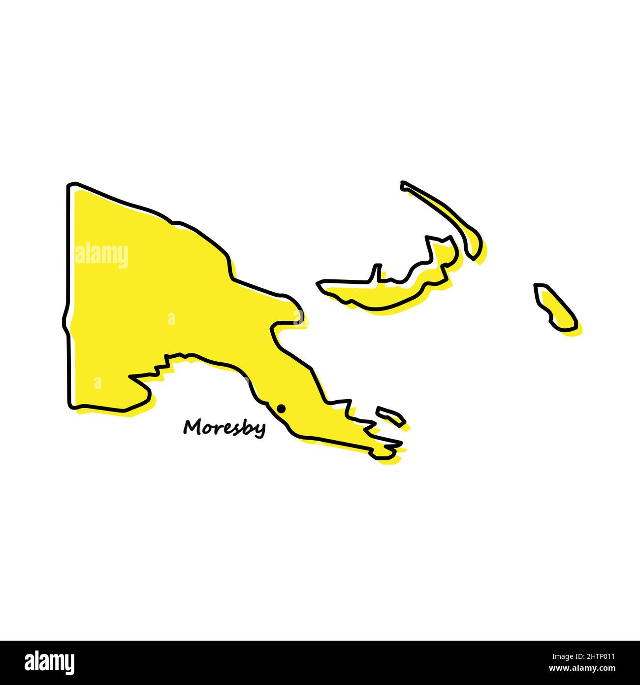Simple outline map of Papua New Guinea with capital location. Stylized minimal line design Stock Vector