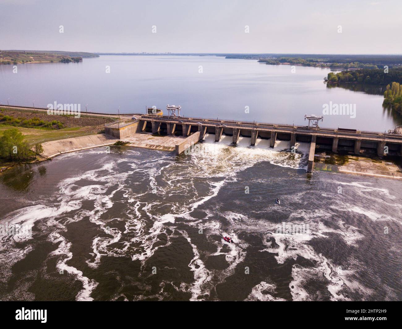 Concrete dam on water Stock Photo Alamy