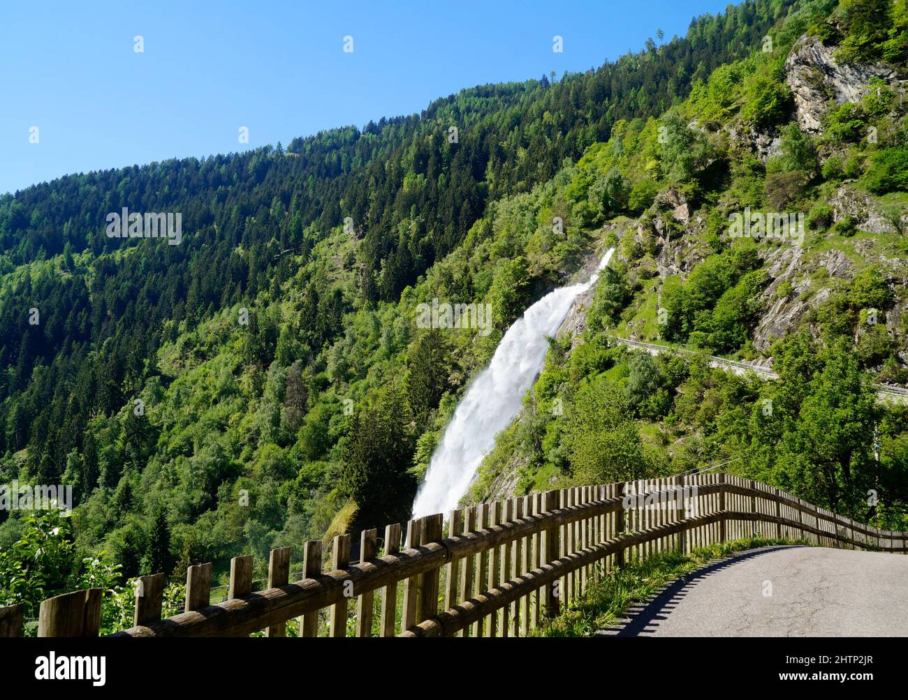 breathtaking Parcines waterfall in the Italian Alps of the Partschins region of South Tyrol (Italy, South Tyrol, Merano) Stock Photo