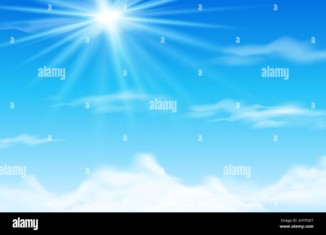 Sun and clouds in bright blue sky illustration Stock Vector Image & Art ...