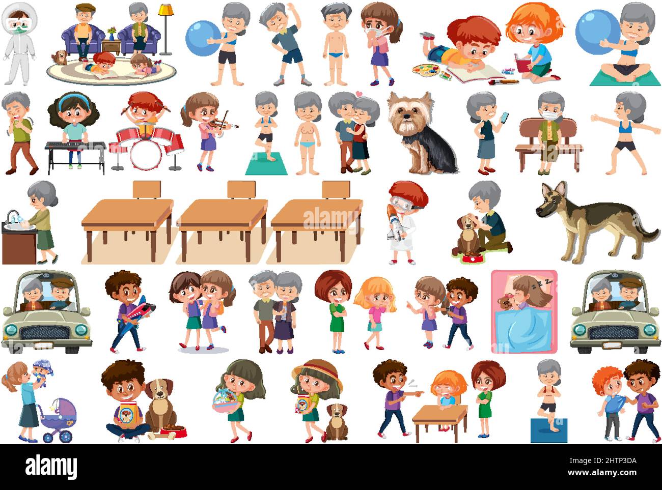Set of different activities people in cartoon style illustration Stock ...