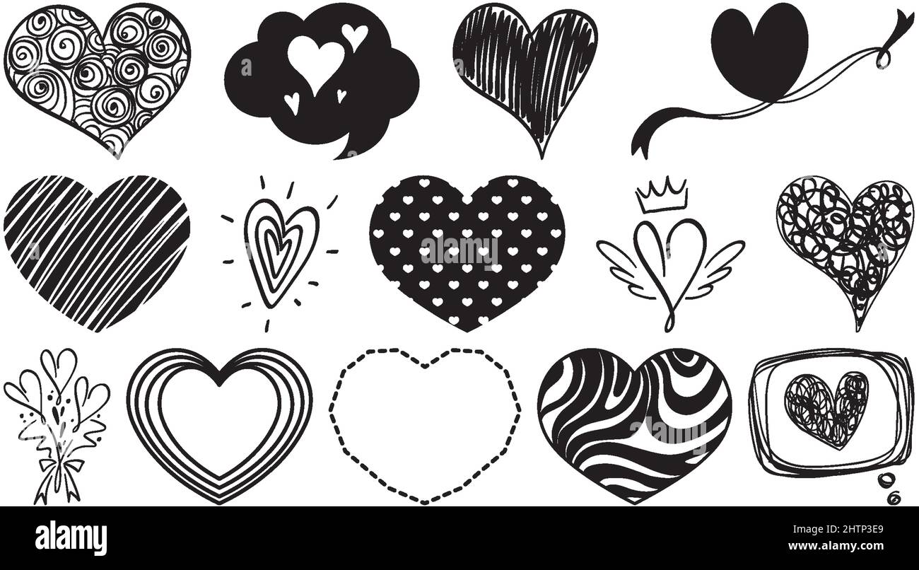Black hand drawn hearts set illustration Stock Vector Image & Art - Alamy