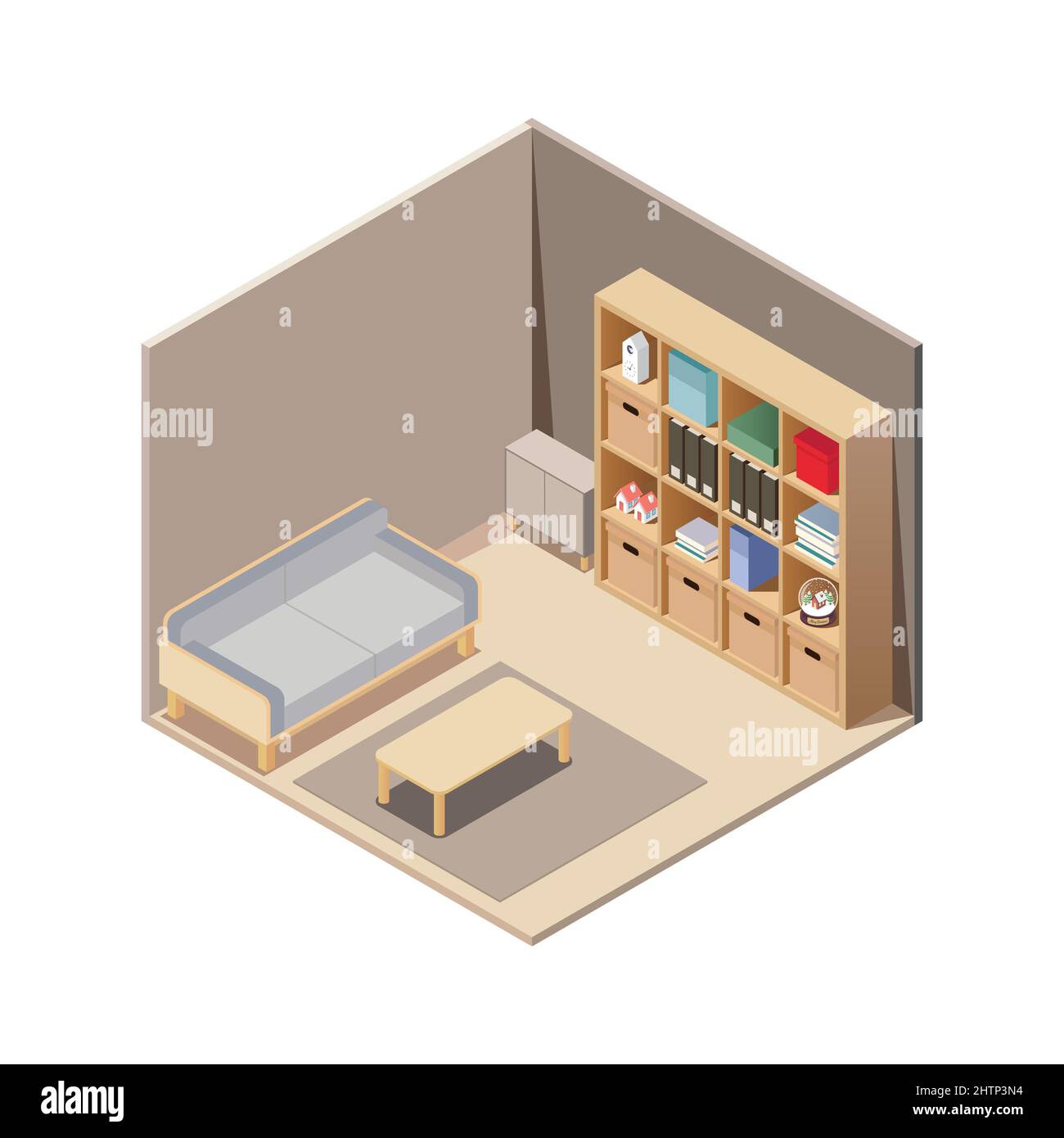 Living Room Isometric Interior. Vector Illustration Stock Vector