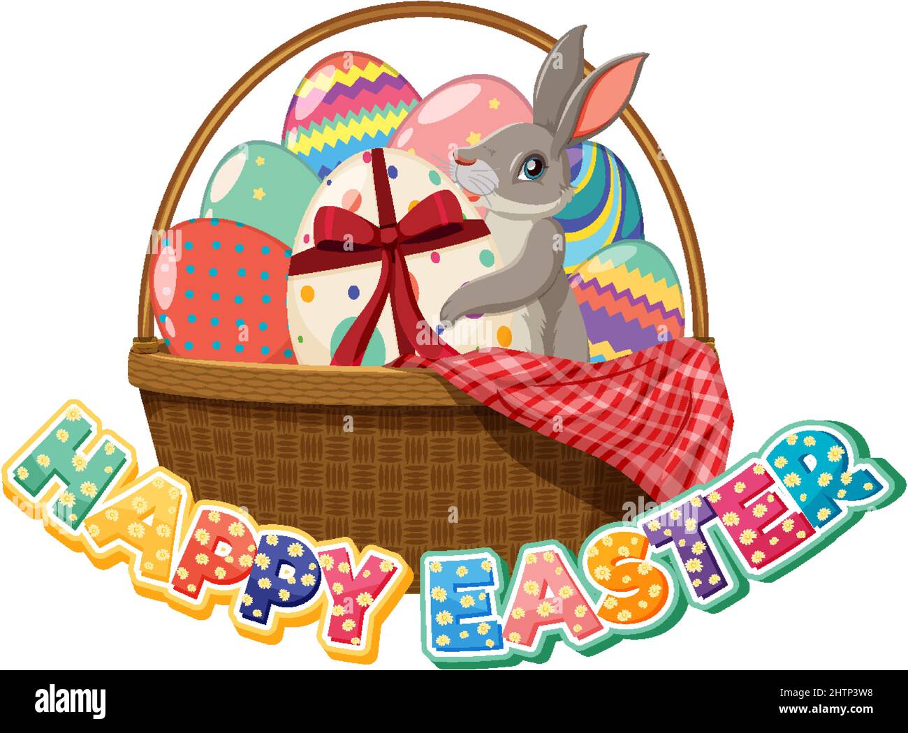 Happy Easter design with bunny in basket illustration Stock Vector ...