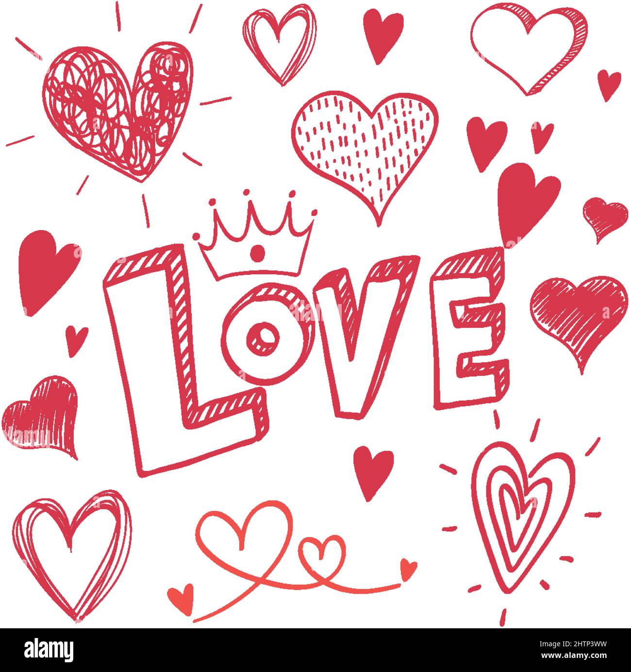 Heart doodles and love word set illustration Stock Vector Image & Art ...