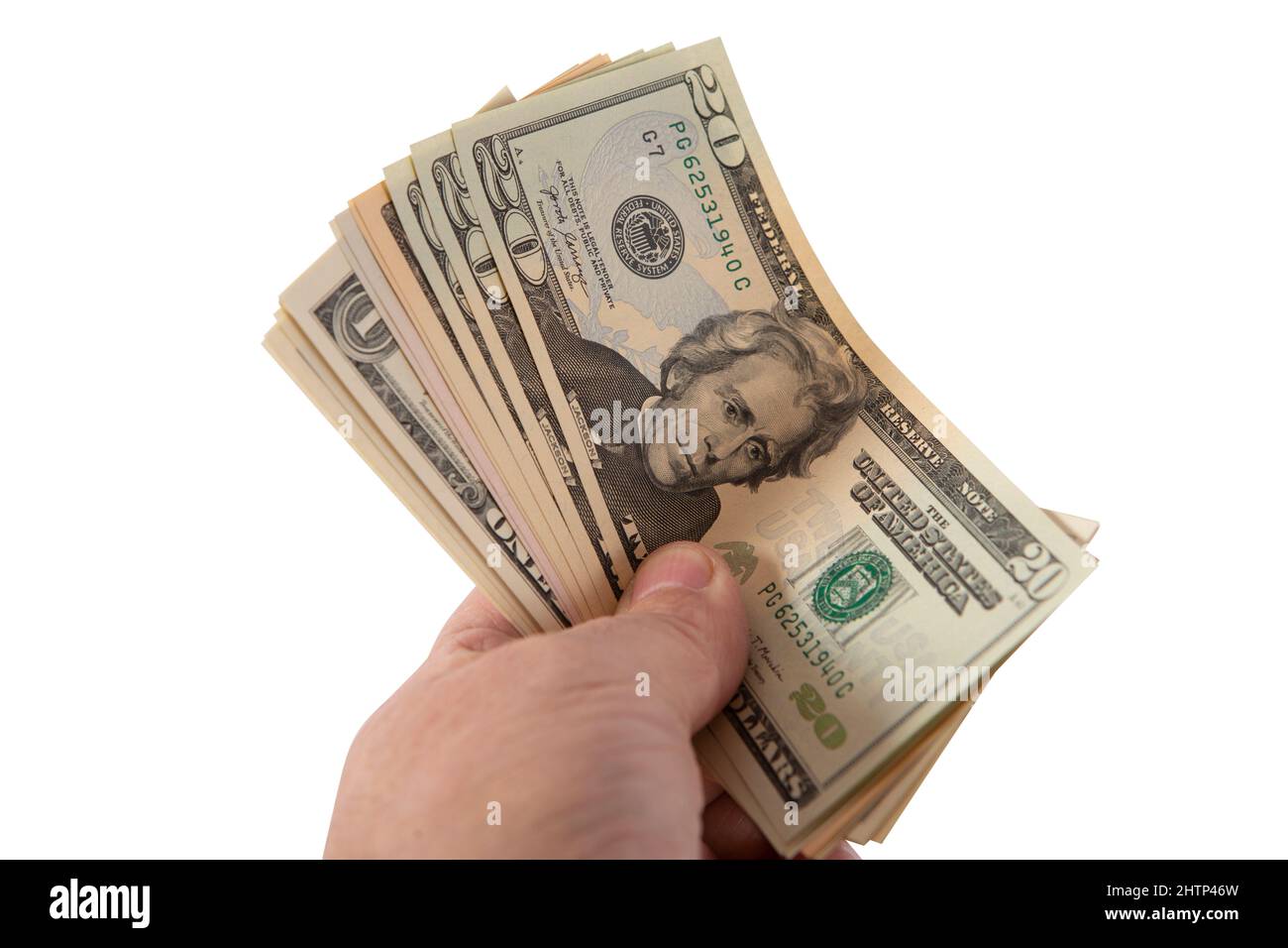 Aktuelle Dollarscheine im Bündel, Stapel und einzeln. Stock Photo