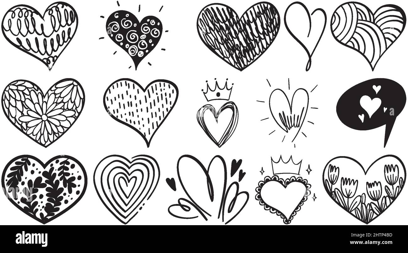 Black hand drawn hearts set illustration Stock Vector Image & Art - Alamy