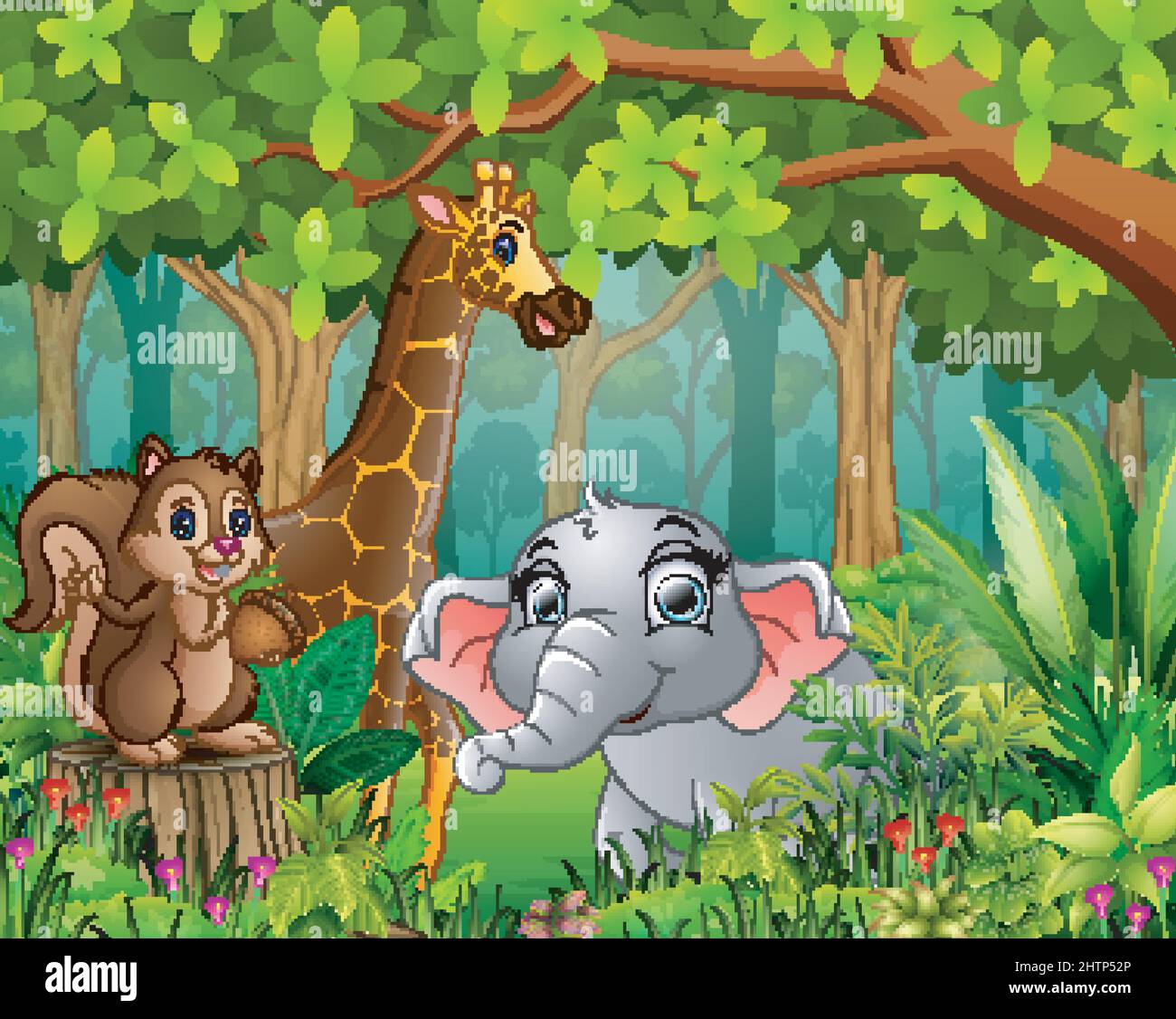 Cartoon of the forest landscape with different animals Stock Vector