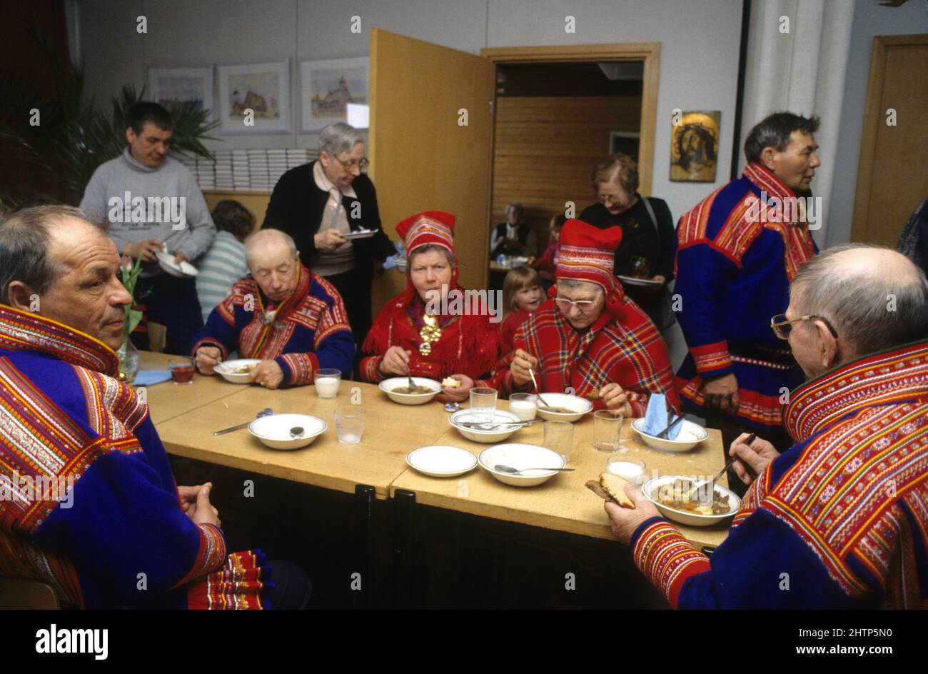 Lapland enontekio finlande lapons seniors cantine traditional suit Stock Photo