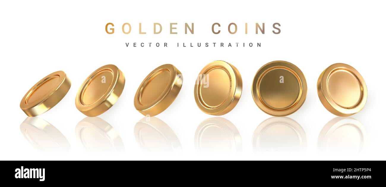Set of realistic of gold coins isolated on white background. Vector ...