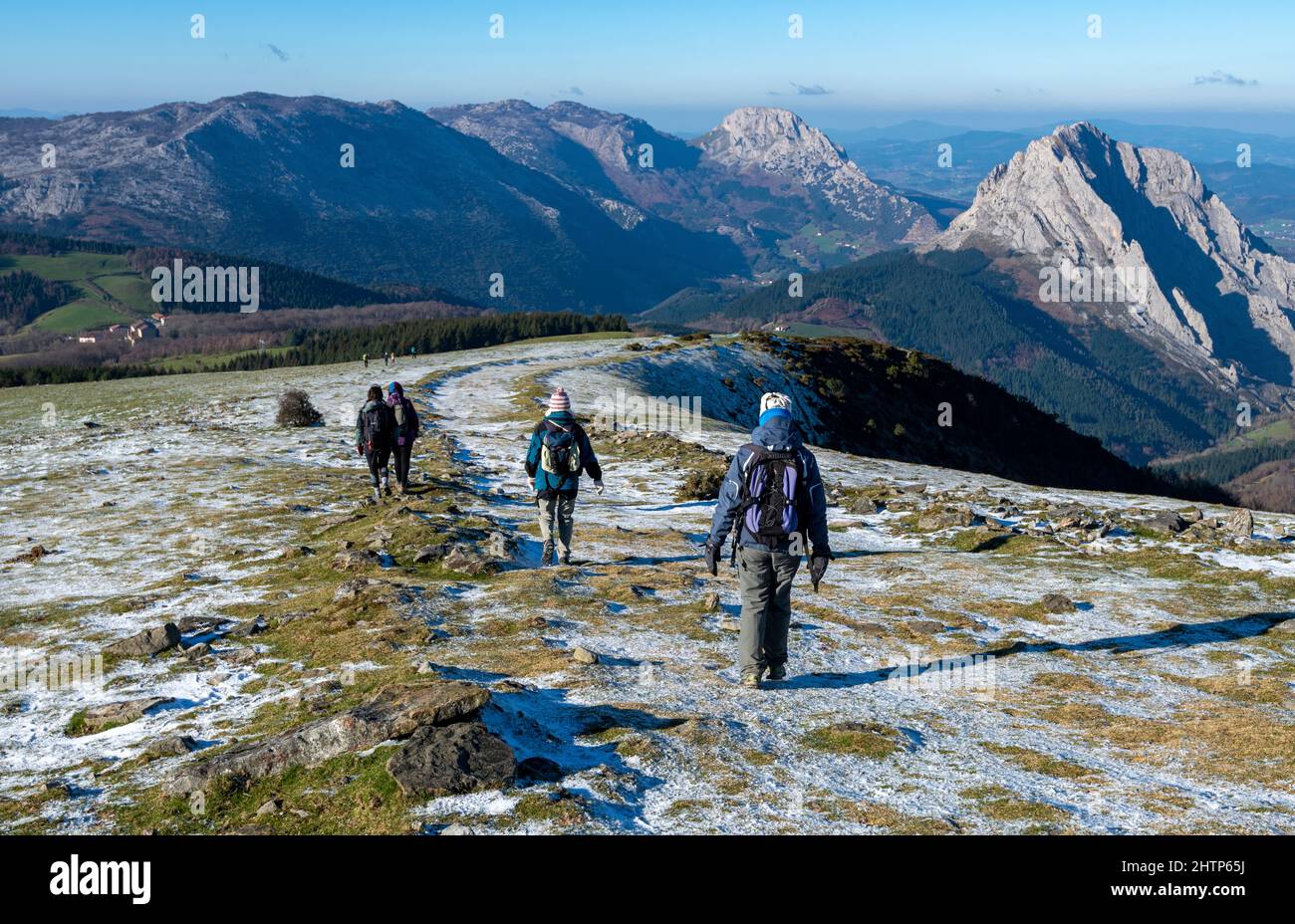 Group hiking in the Urkiola Natural Park located in the southeastern