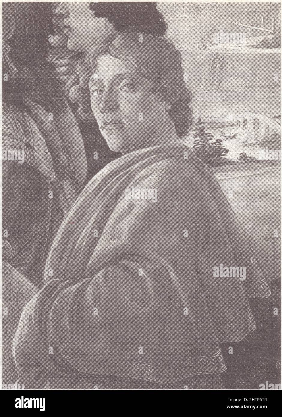 SANDRO BOTTICELLI.PROBABLE SELF-PORTRAIT FROM HIS ADORATION OF THE MAGI. Stock Photo