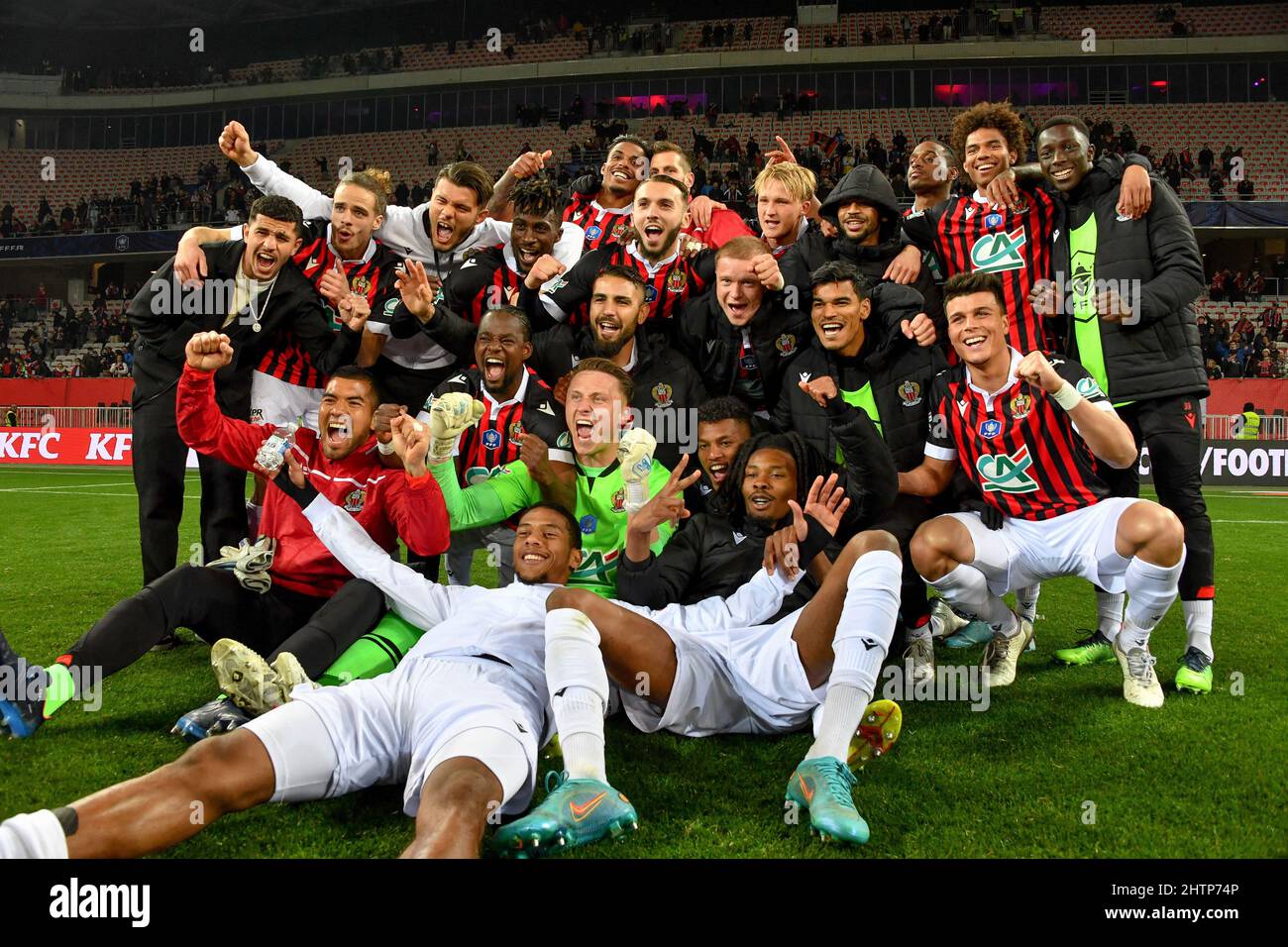 Nice, France, March 1, 2022. OGC Nice team during the match OGC Nice  against FC Versailles during the semi-final of the Coupe de France in Nice,  France on March 1, 2022. Photo