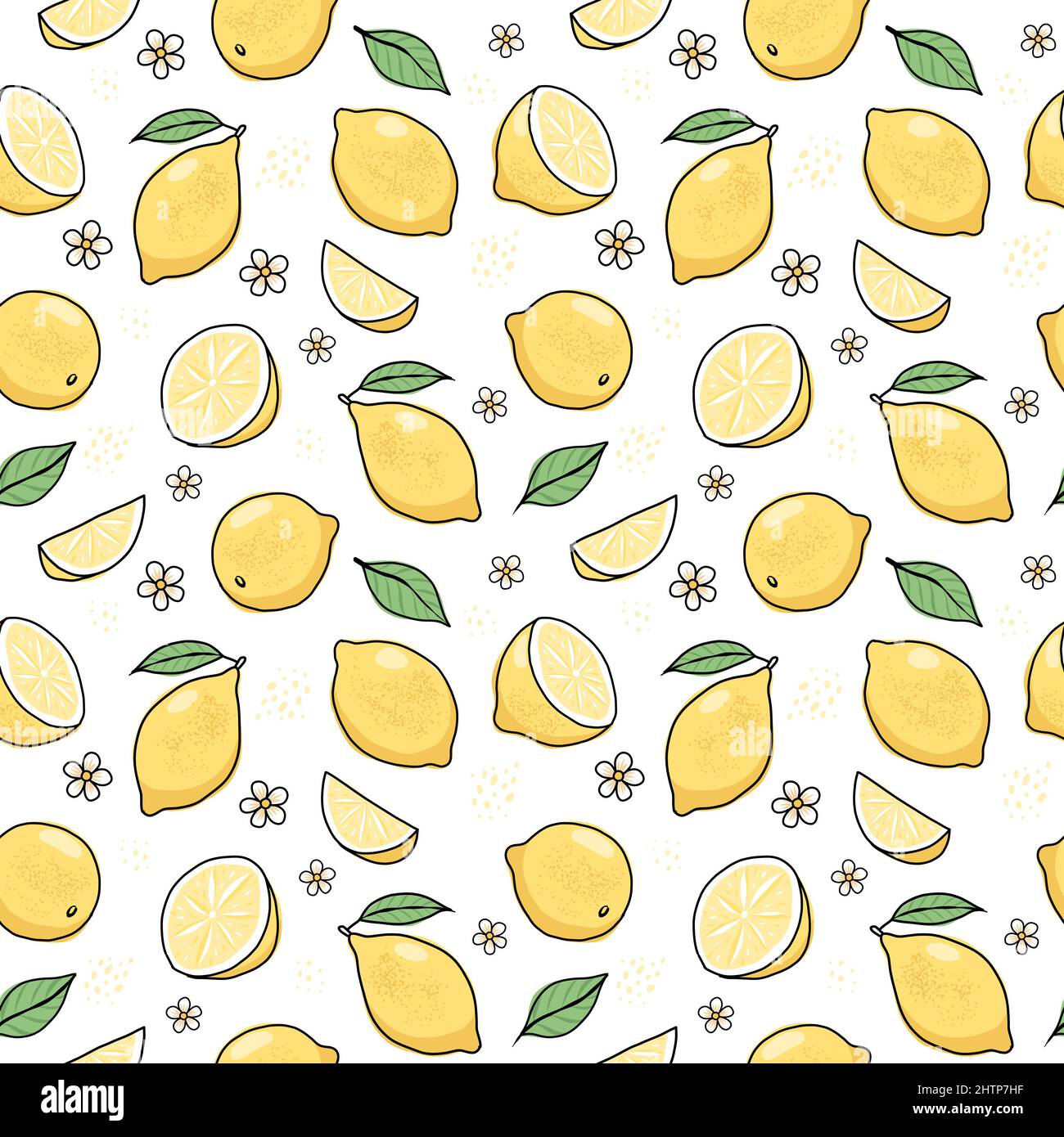 Lemon hand drawn seamless pattern. Vector illustration in doodle style ...