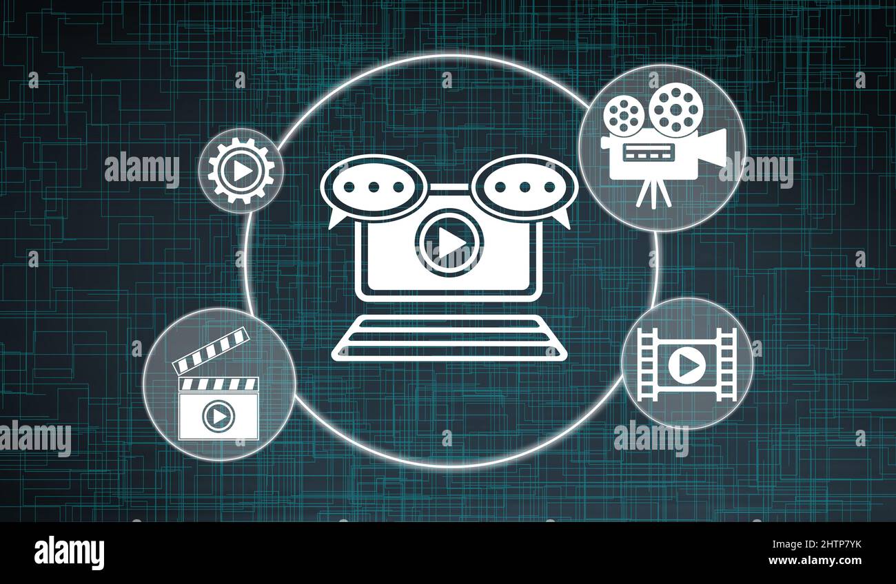 Illustration of a video marketing concept Stock Photo - Alamy