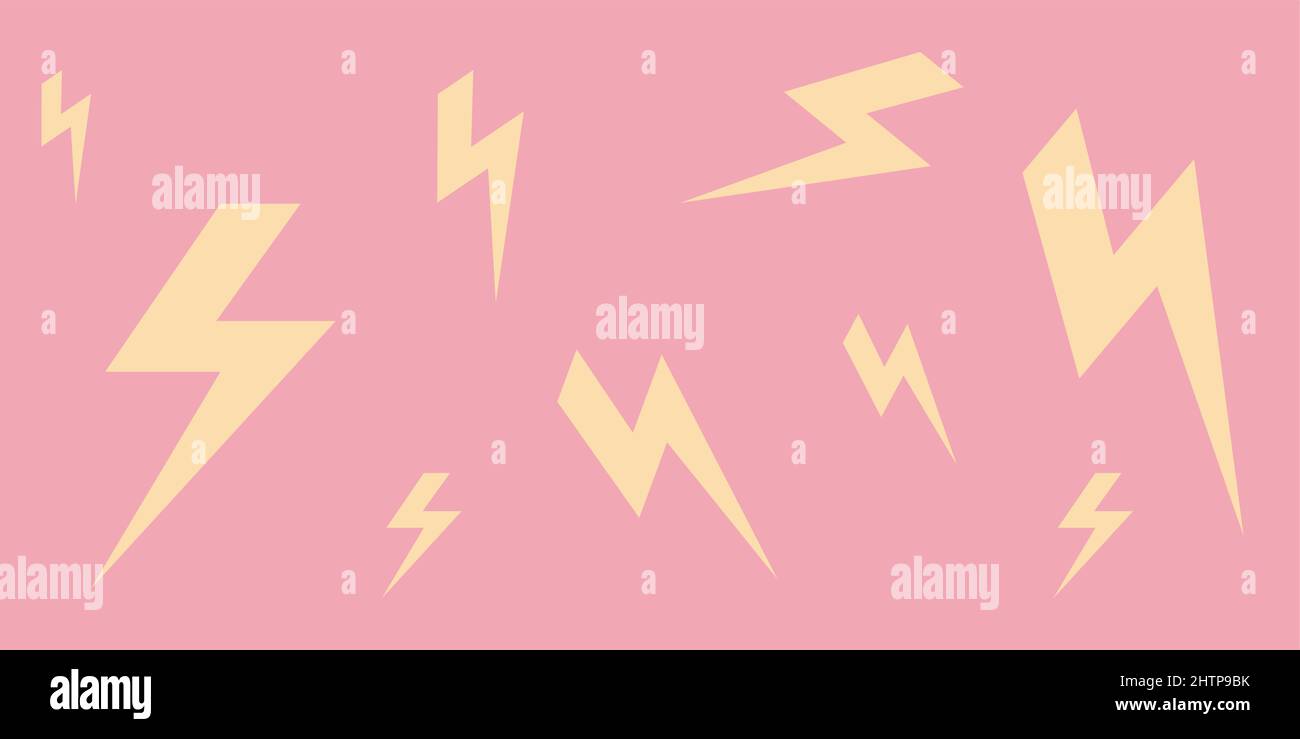 Poster with lightning on a pink background in a flat style.  Stock Vector