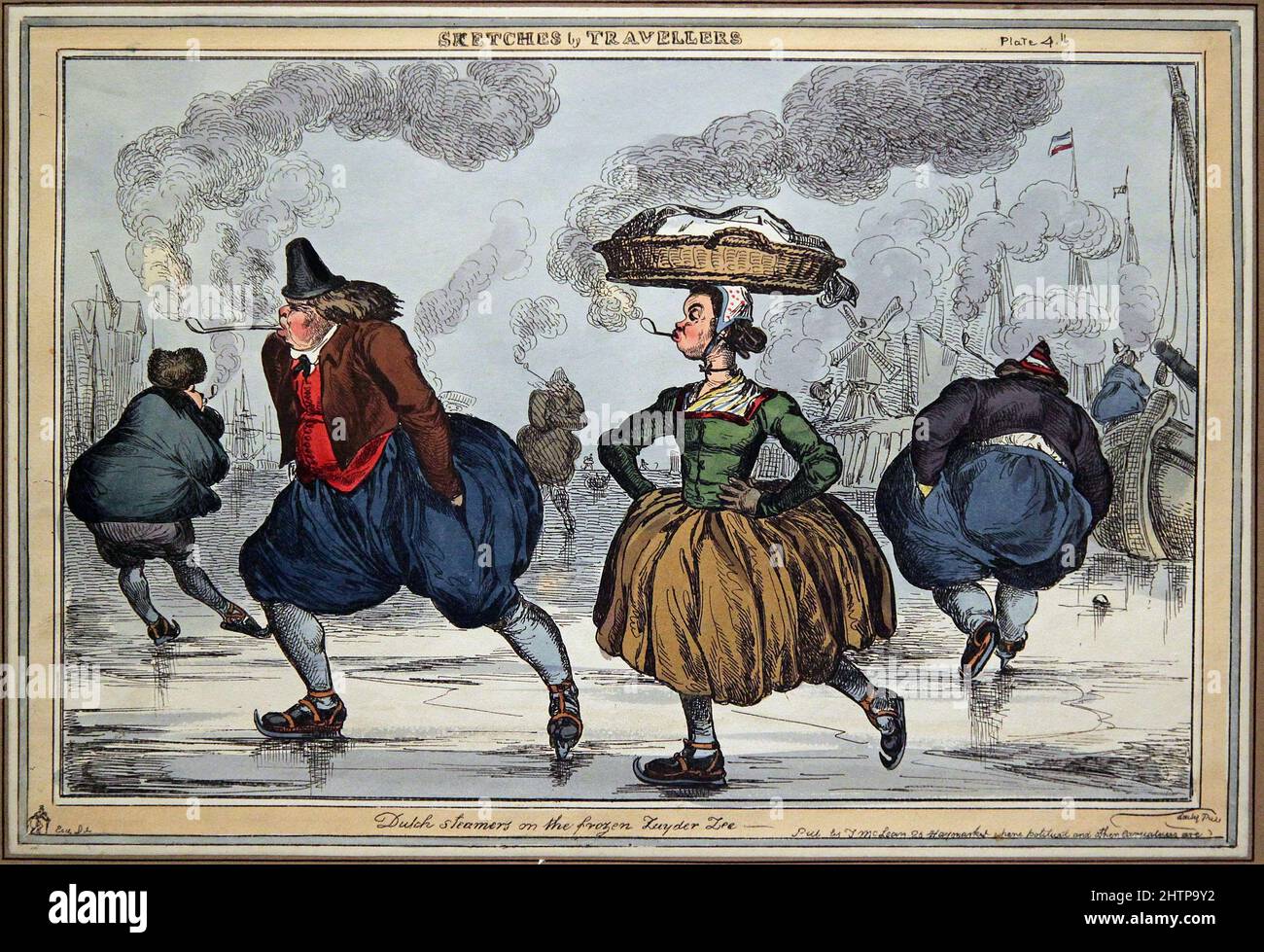 Dutch steamers on the frozen Zuyder Zee (1829) by William Heath (1794-1840). British "portrait & military painter".Known for his published engravings of caricatures,political cartoons,and commentary on contemporary life. Stock Photo
