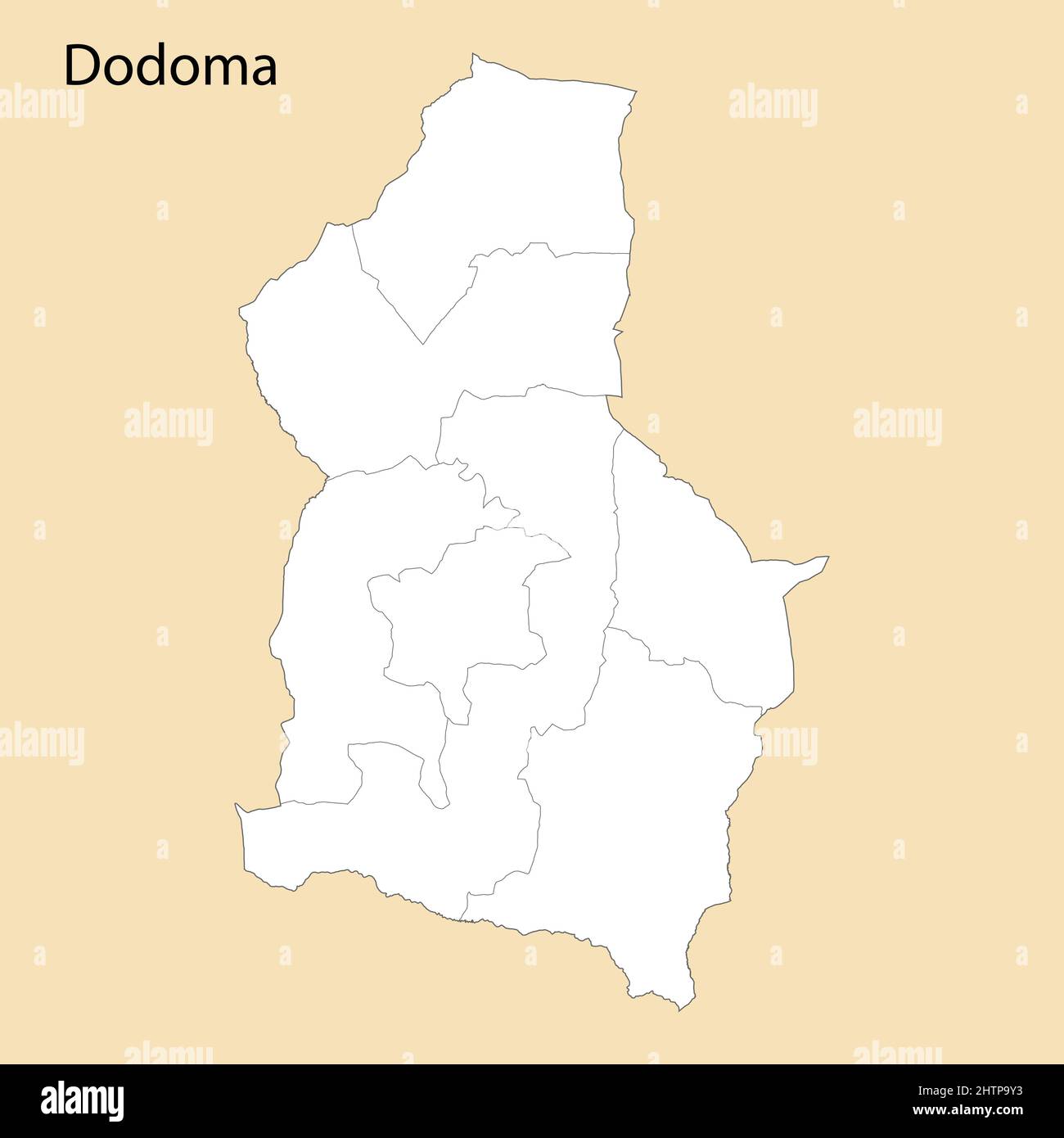 High Quality map of Dodoma is a region of Tanzania, with borders of the districts Stock Vector