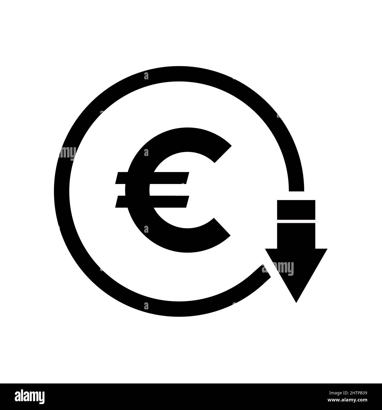 Cost reduction- decrease euro icon. Vector symbol image isolated on background . Stock Vector