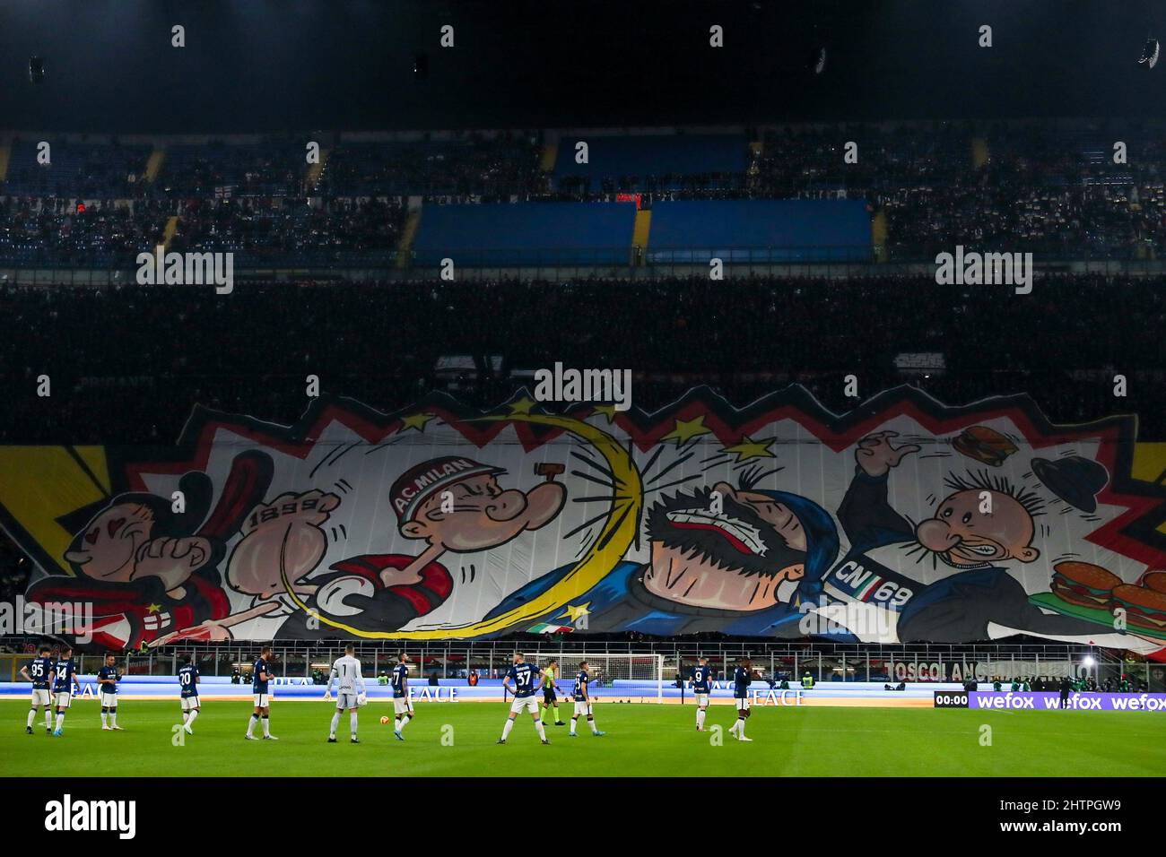 lonely Engage Silicon AC Milan fans choreography prior to kick off during the Coppa Italia  2021/22 football match between AC Milan and FC Internazionale at Giuseppe  Meazza Stadium, Milan, Italy on March 01, 2022 (Photo