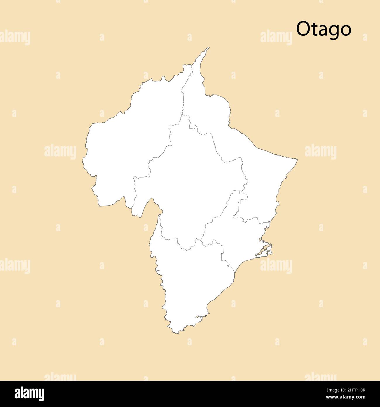 High Quality map of Otago is a region of New Zealand, with borders of the districts Stock Vector