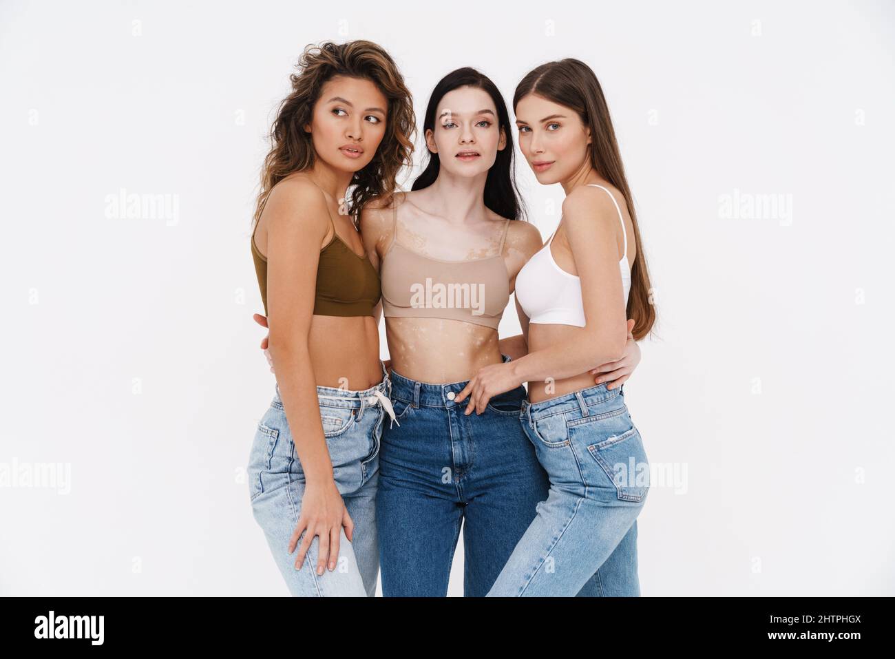 Cropped view of multiethnic women in modern and colorful bras and