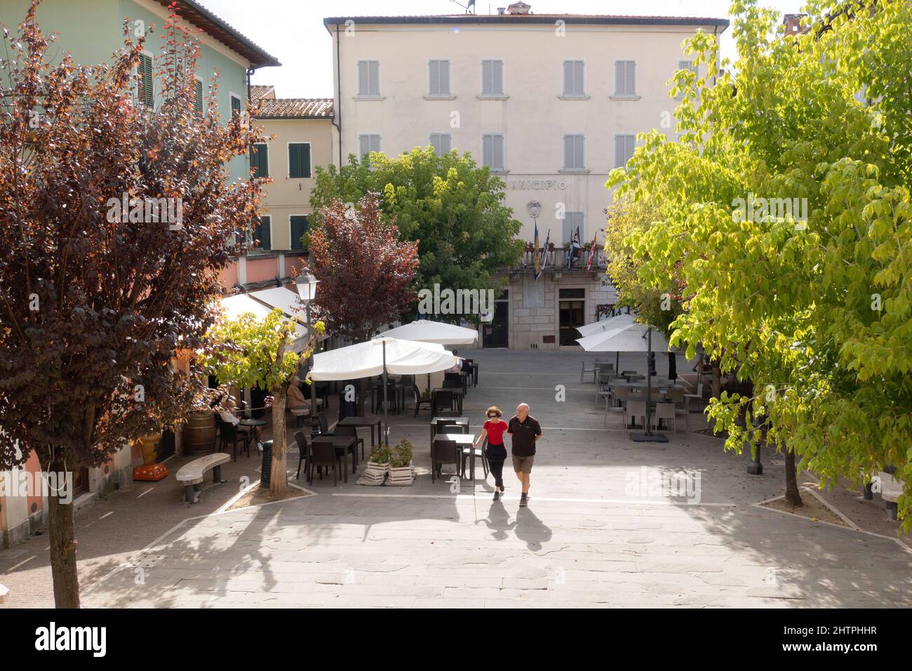 Daily life, Asciano village, Crete Senesi area, Siena province, Tuscany, Europe Stock Photo