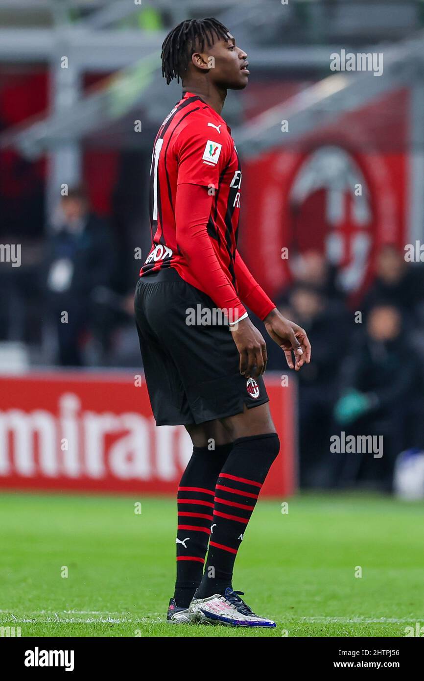 Rafael Leao of AC Milan during the Coppa Italia 2021/22 football match  between AC Milan and FC Internazionale at Giuseppe Meazza Stadium, Milan,  Italy on March 01, 2022 (Photo by Fabrizio Carabelli/LiveMedia/Sipa