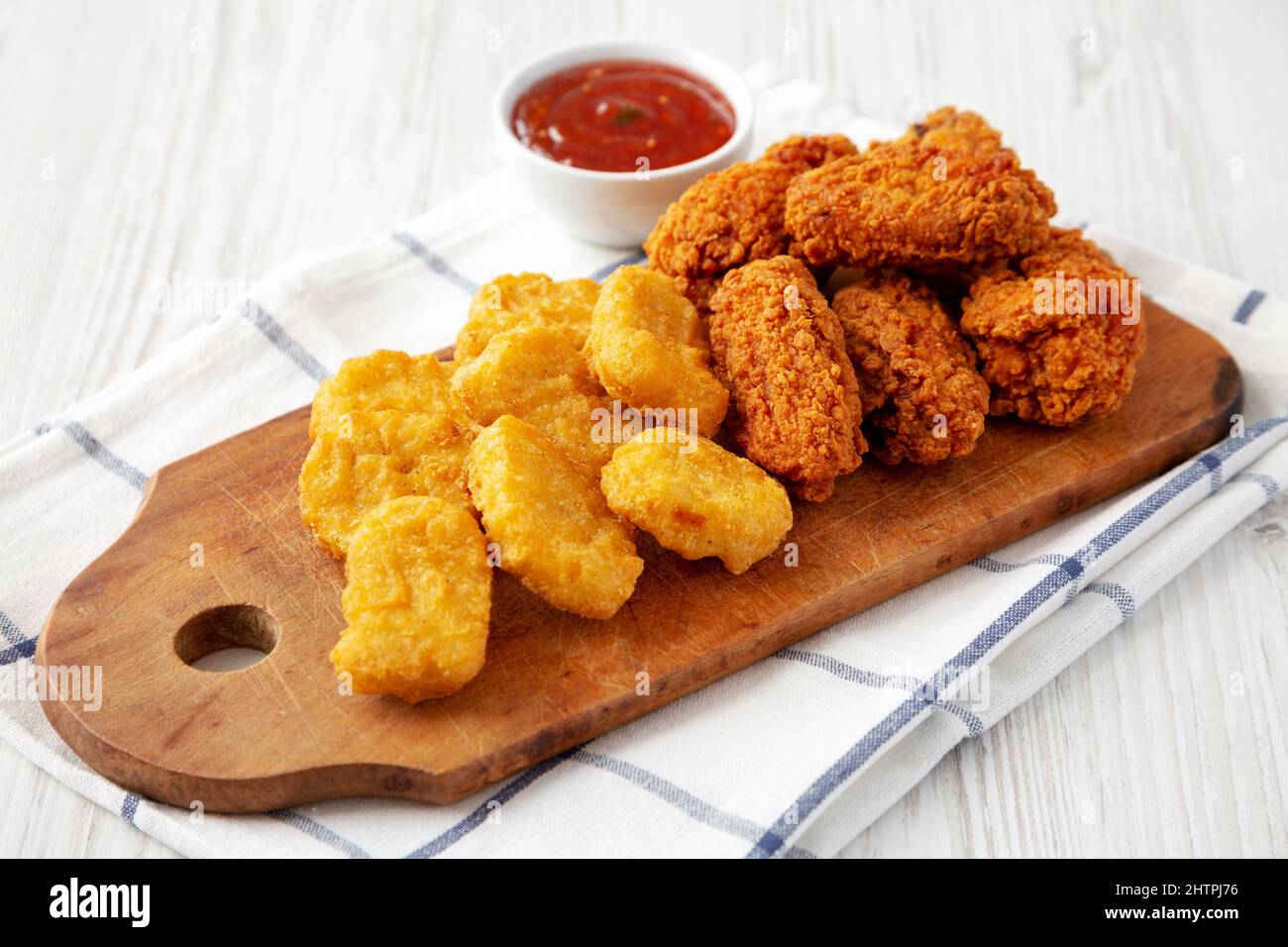 Homemade Crispy Fried Chicken Wings and Nuggets with Sweet and Sour