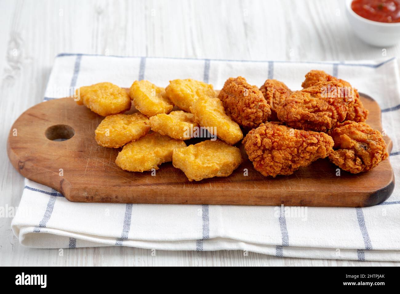 Homemade Crispy Fried Chicken Wings and Nuggets with Sweet and Sour