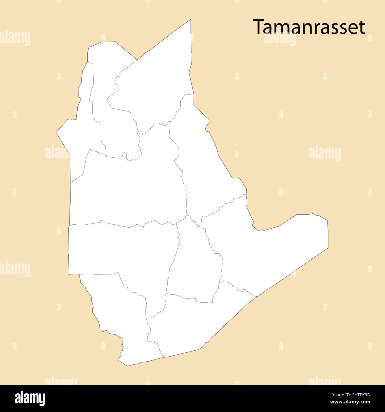 High Quality map of Tamanrasset is a province of Algeria, with borders of the districts Stock Vector