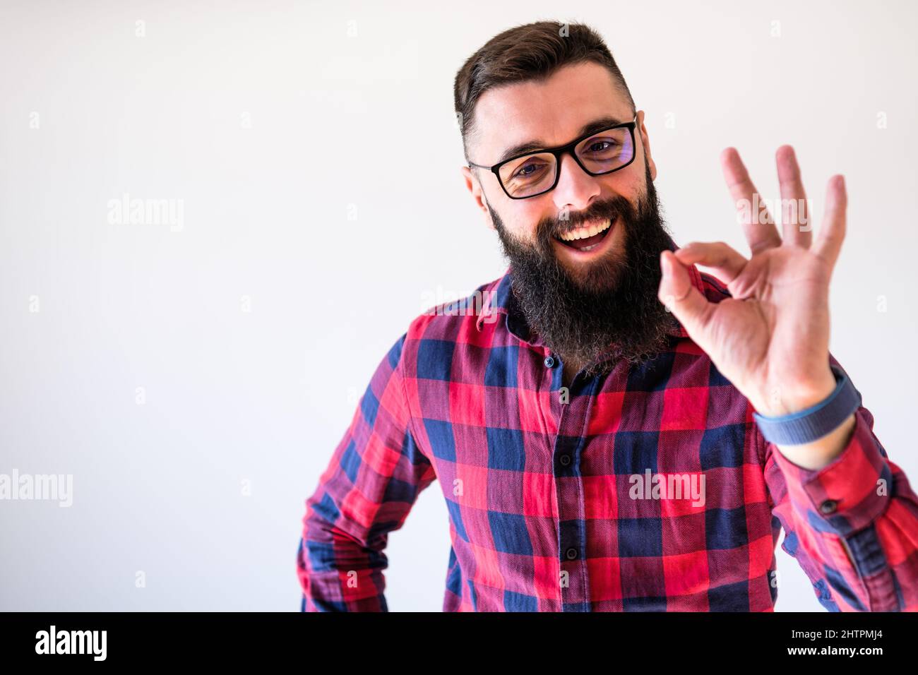 Portrait of man who is ecstatic. Copy space on image for your text or advert. Stock Photo