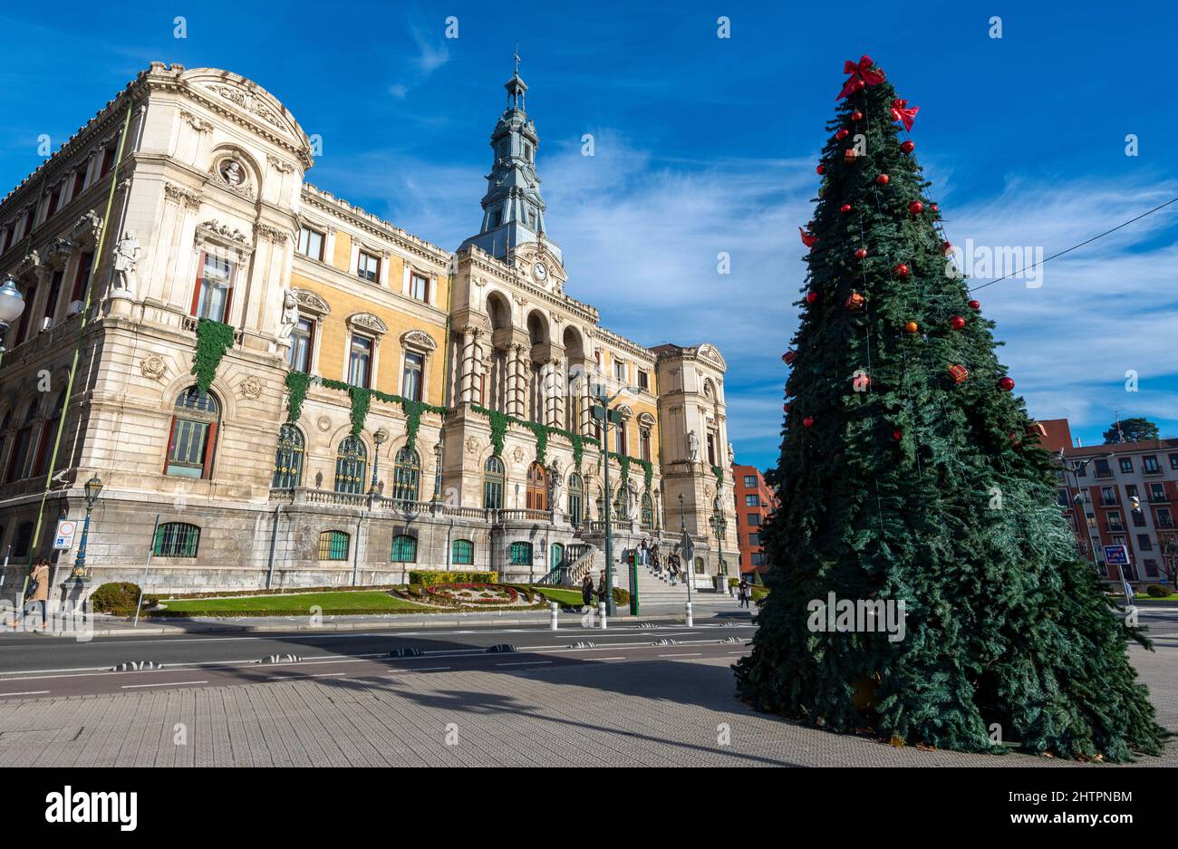 Christmas tree displayed outside the town hall in Bilbao, Basque Country, Spain Stock Photo