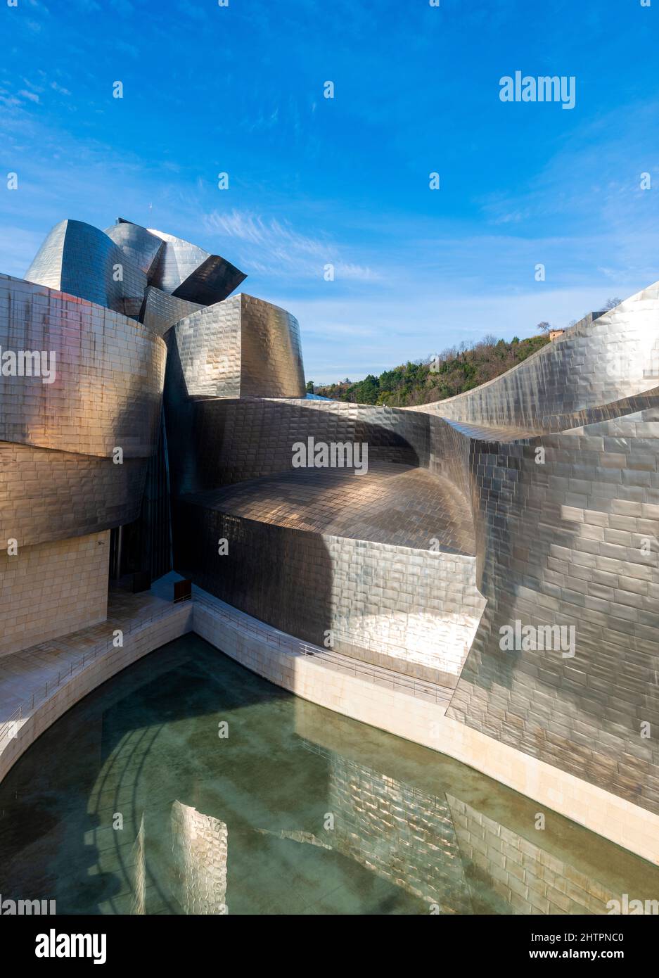 The rear exterior of the Guggenheim Museum in Bilbao, Basque Country, Spain. Designed by Canadian-American architect Frank Gehry Stock Photo