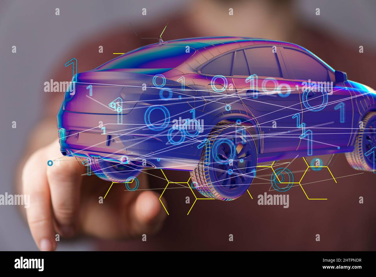 Holding a car with digitals - the concept of autopilot Stock Photo