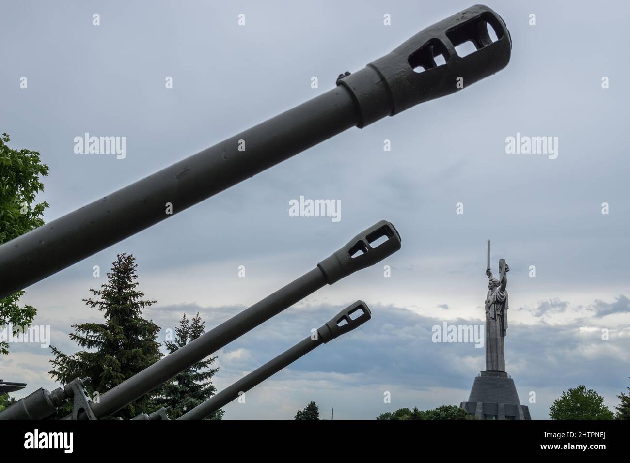 Divisional gun sample 1942 on the Monument, Kiev, Ukraine Stock Photo