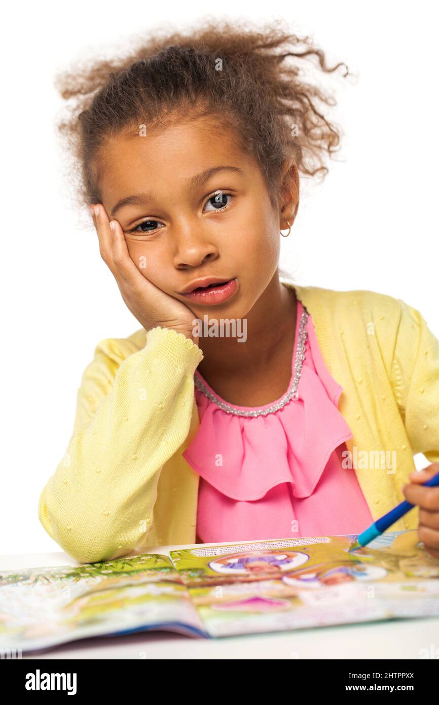 Portrait of a young little girl on white isolated background Stock ...