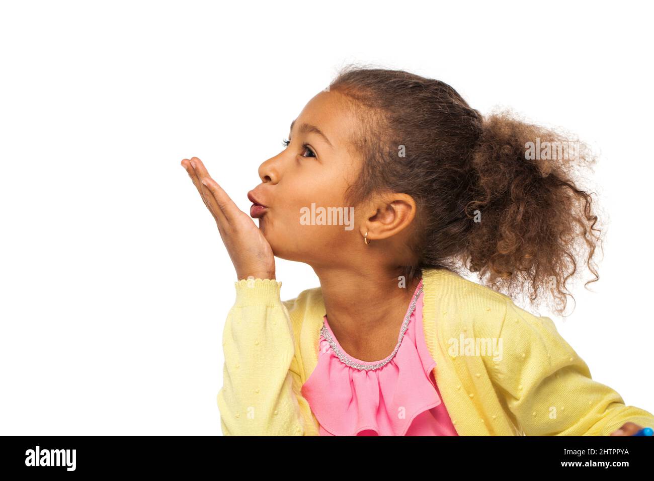 Portrait of a young little girl on white isolated background Stock ...