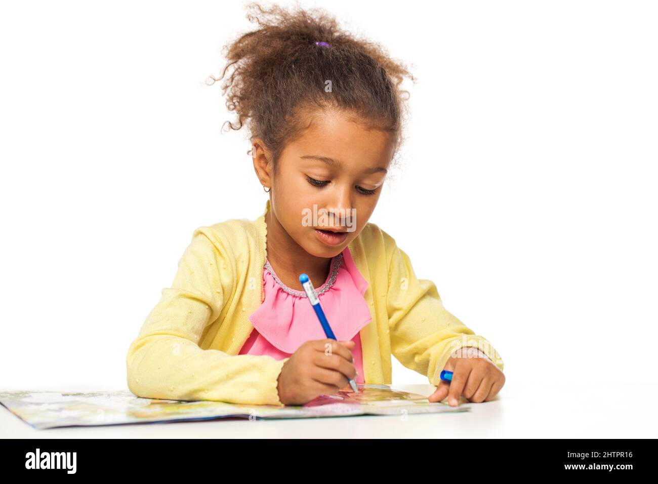 Portrait of a young little girl on white isolated background Stock ...
