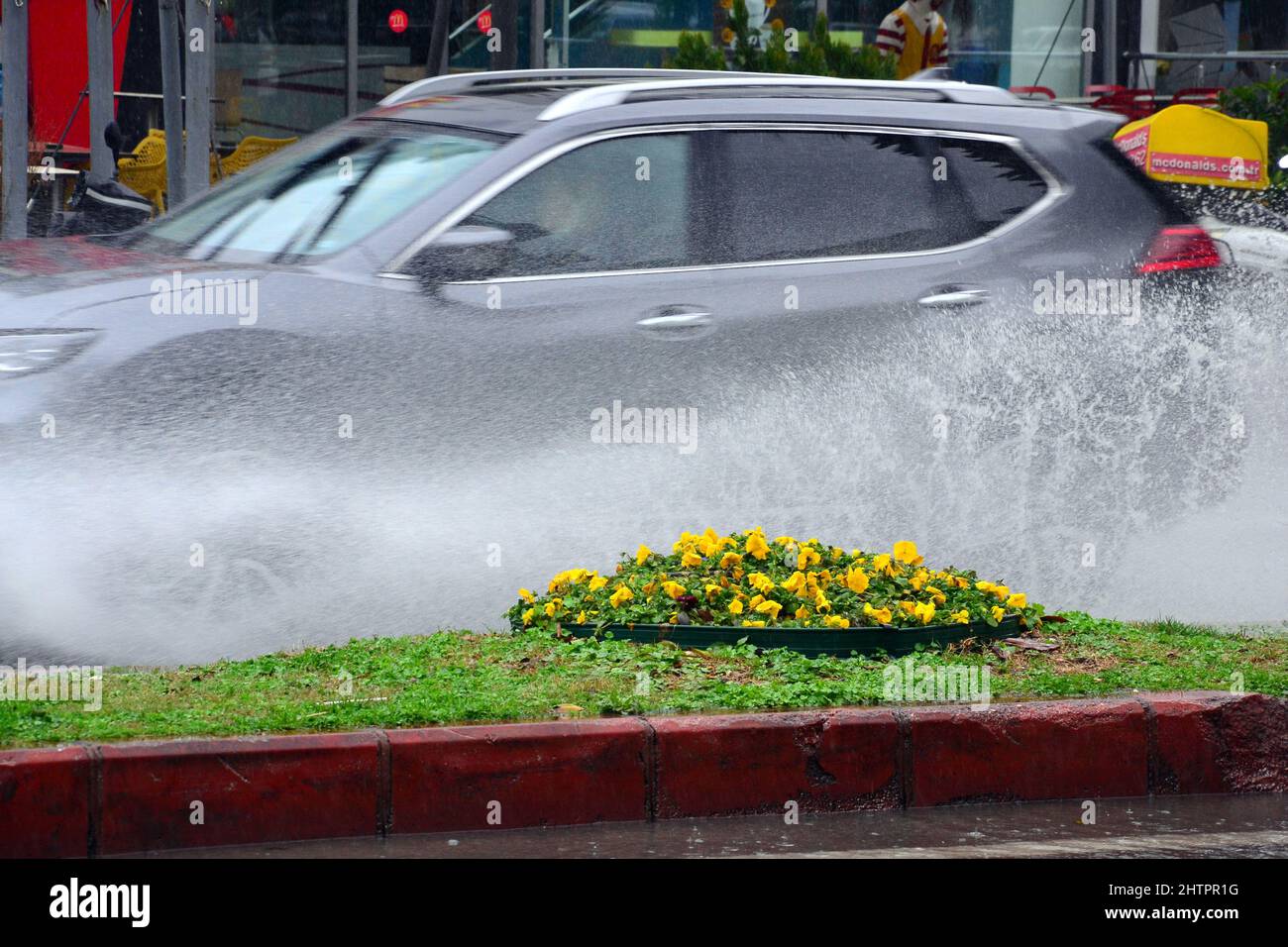 Antalya, Turkey Weather, 2 March, 2022. Heavy rain flooded the main road between central