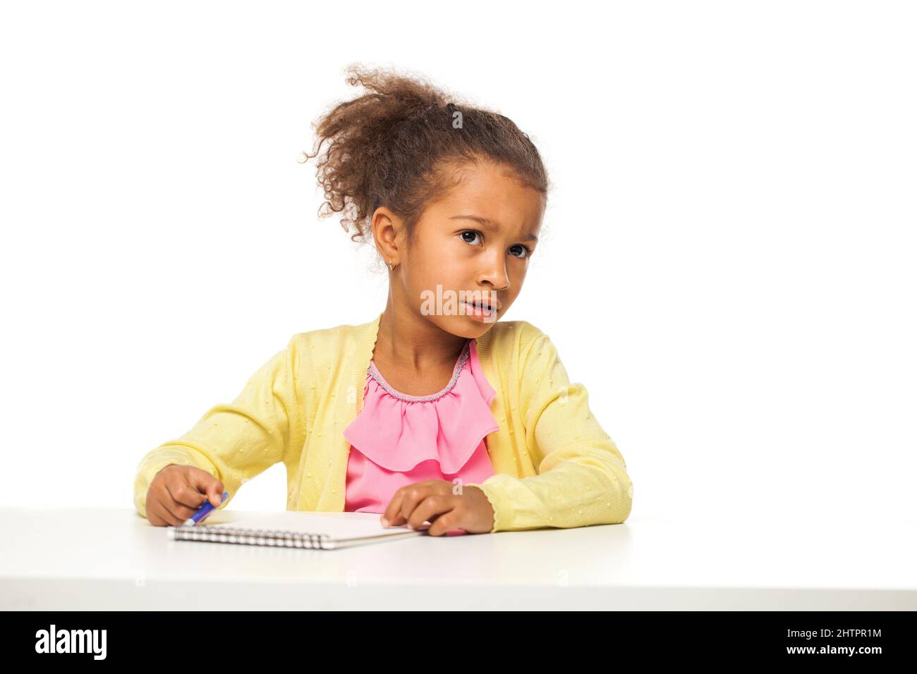 Portrait of a young little girl on white isolated background Stock ...