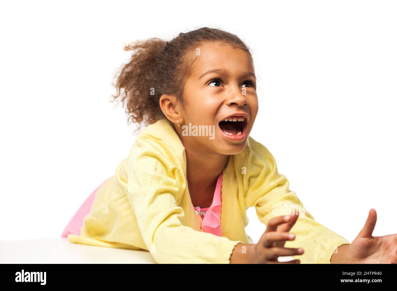 Portrait of a young little girl on white isolated background Stock ...