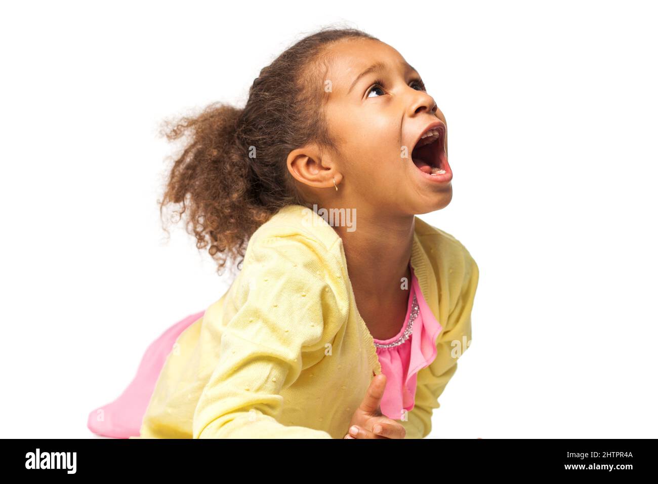 Portrait of a young little girl on white isolated background Stock ...