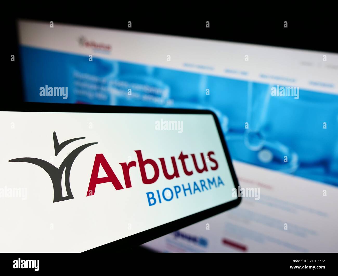 Mobile phone with logo of Canadian company Arbutus Biopharma