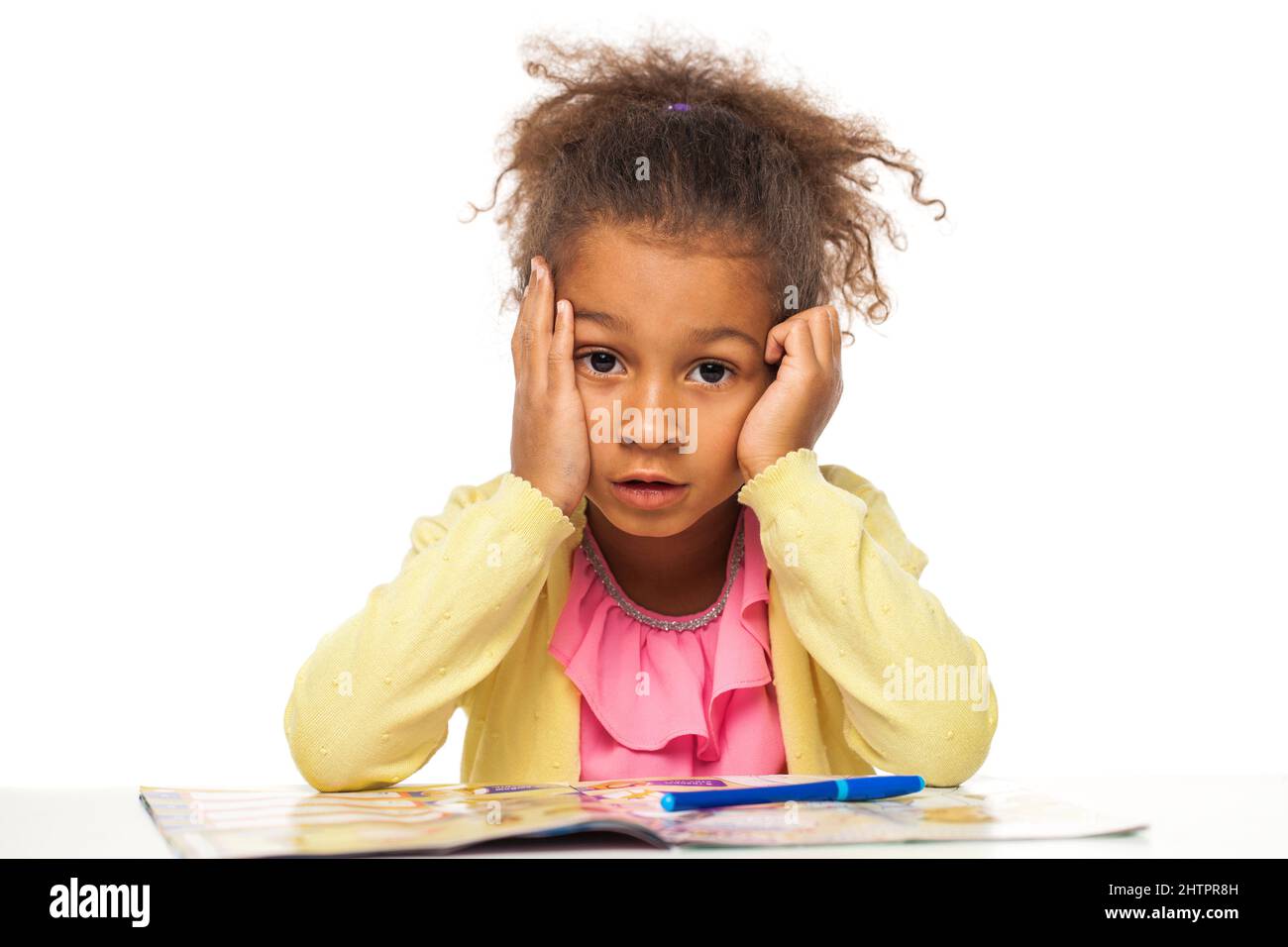 Portrait of a young little girl on white isolated background Stock ...