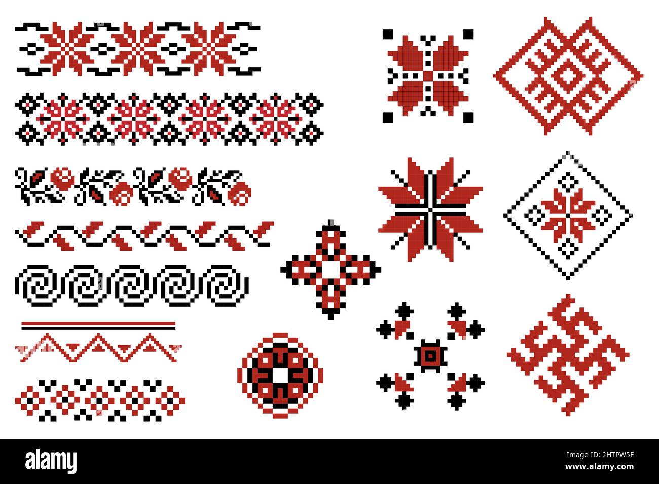 Set of editable Ukrainian traditional seamless ethnic patterns for