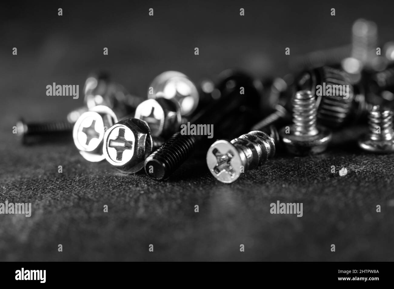 Grayscale shot of screws Stock Photo