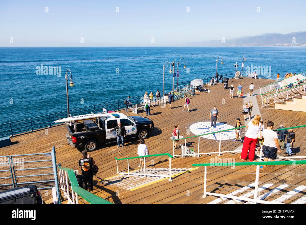 Santa Monica police Chevrolet Silverado Hybrid patrol vehicle on the end of the pier , California, United States of America. USA. October 2019. With t Stock Photo