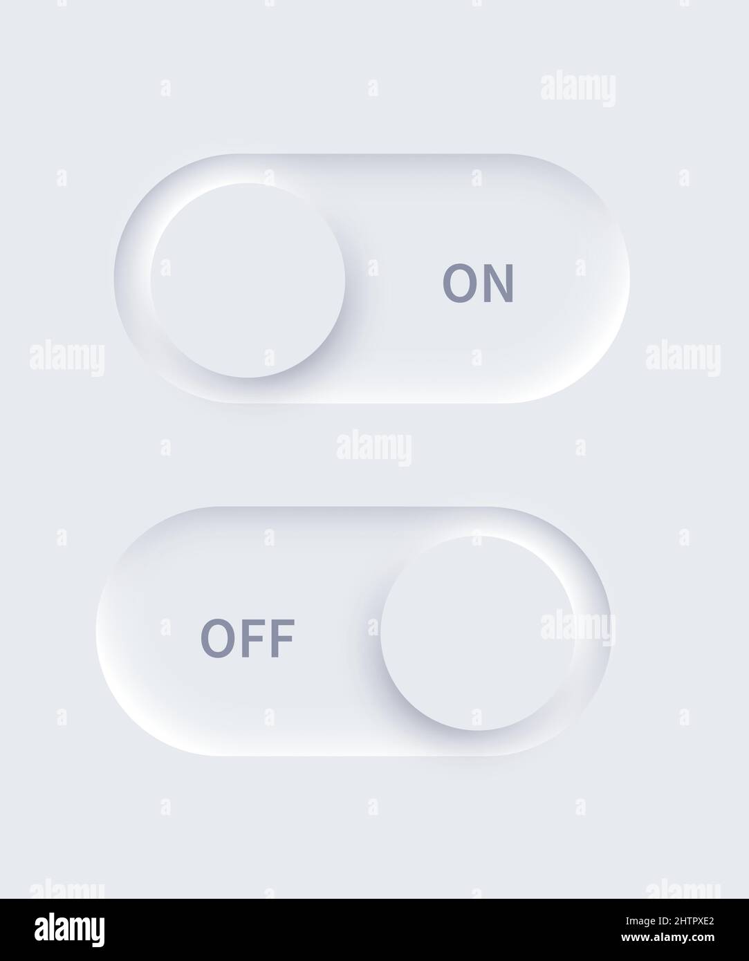 Neumorphism UI, on and off buttons set vector illustration. Neumorphic ...